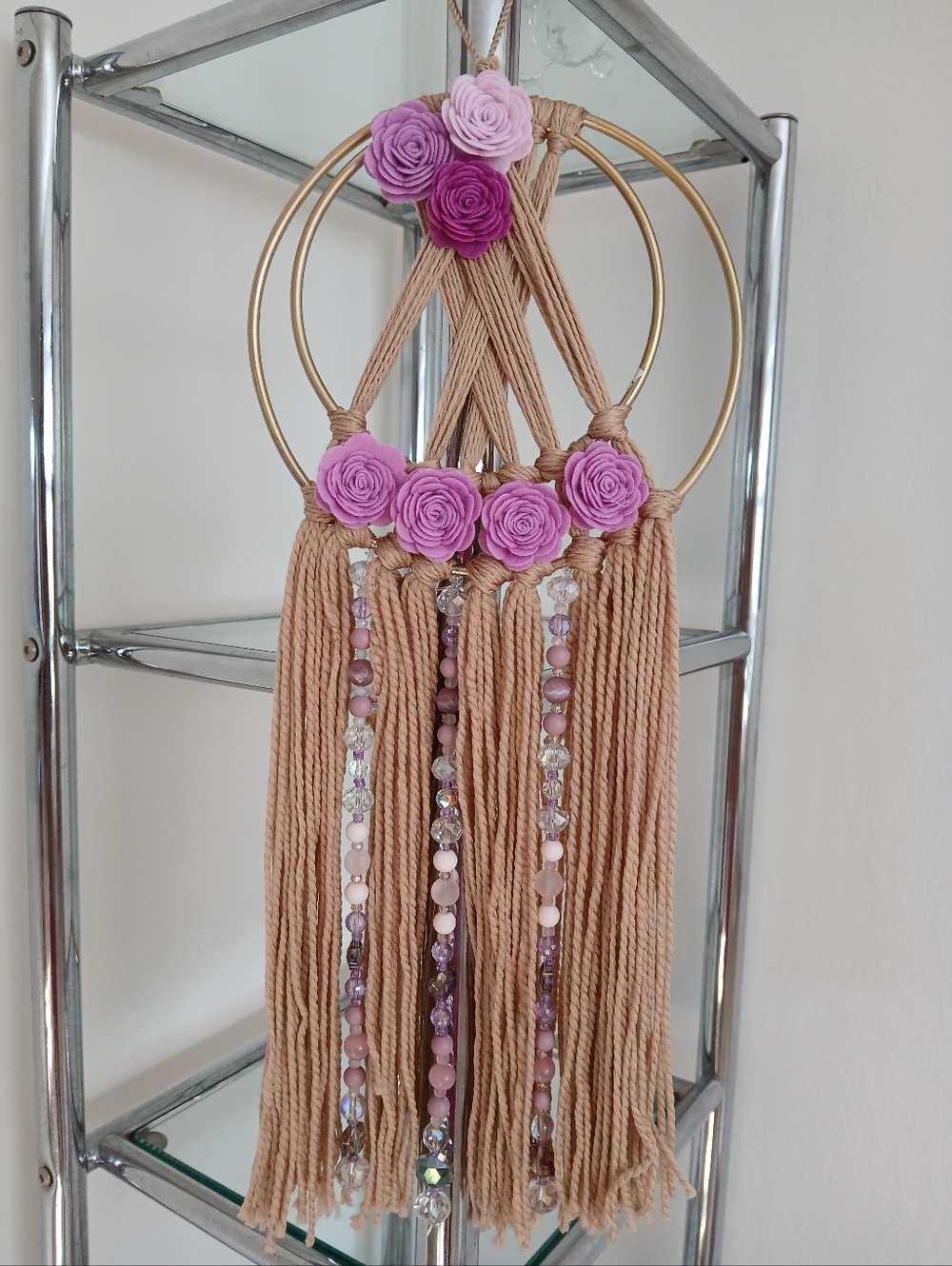 Handmade Macramé Flower Dream Catcher Wall Hanging With Gemstones And Crytals
